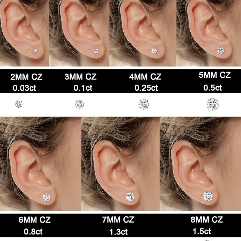 7 Pairs 18G 20G Stainless Steel Stud Earrings Round Cubic Zirconia Barbell Earri - Picture 2 of 7